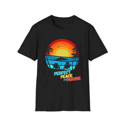 T-Shirt with Tropical Sunset Design, Relaxing Tee, Perfect for Beach Lovers, Great Gift for Vacations, Ideal for Summer Casual Wear