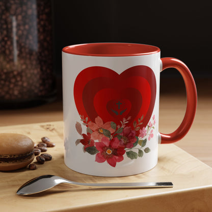 Floral Heart Accent Coffee Mug - Perfect Gift for Valentine's Day & Anniversaries
