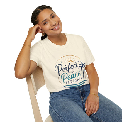 Perfect in Peace Paradise T-Shirt — Beach Palm Sunset Graphic Tee