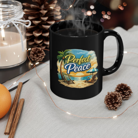 Perfect Peace Beach Mug — Black Ceramic Coffee Cup (11oz/15oz)