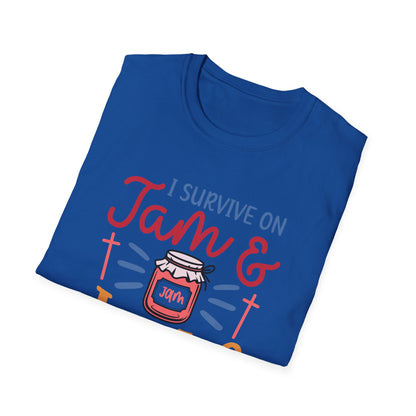 Jam & Jesus T-Shirt — I Survive on Jam & Jesus Christian Faith Tee