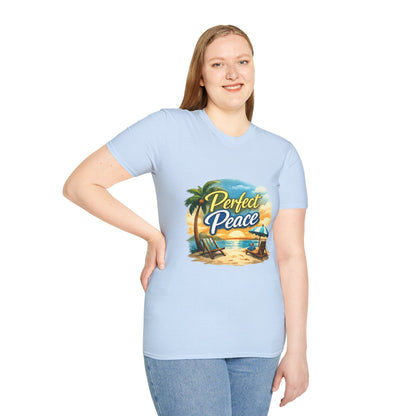 Perfect Peace Beach T-Shirt — Tropical Palm Sunset Graphic Tee