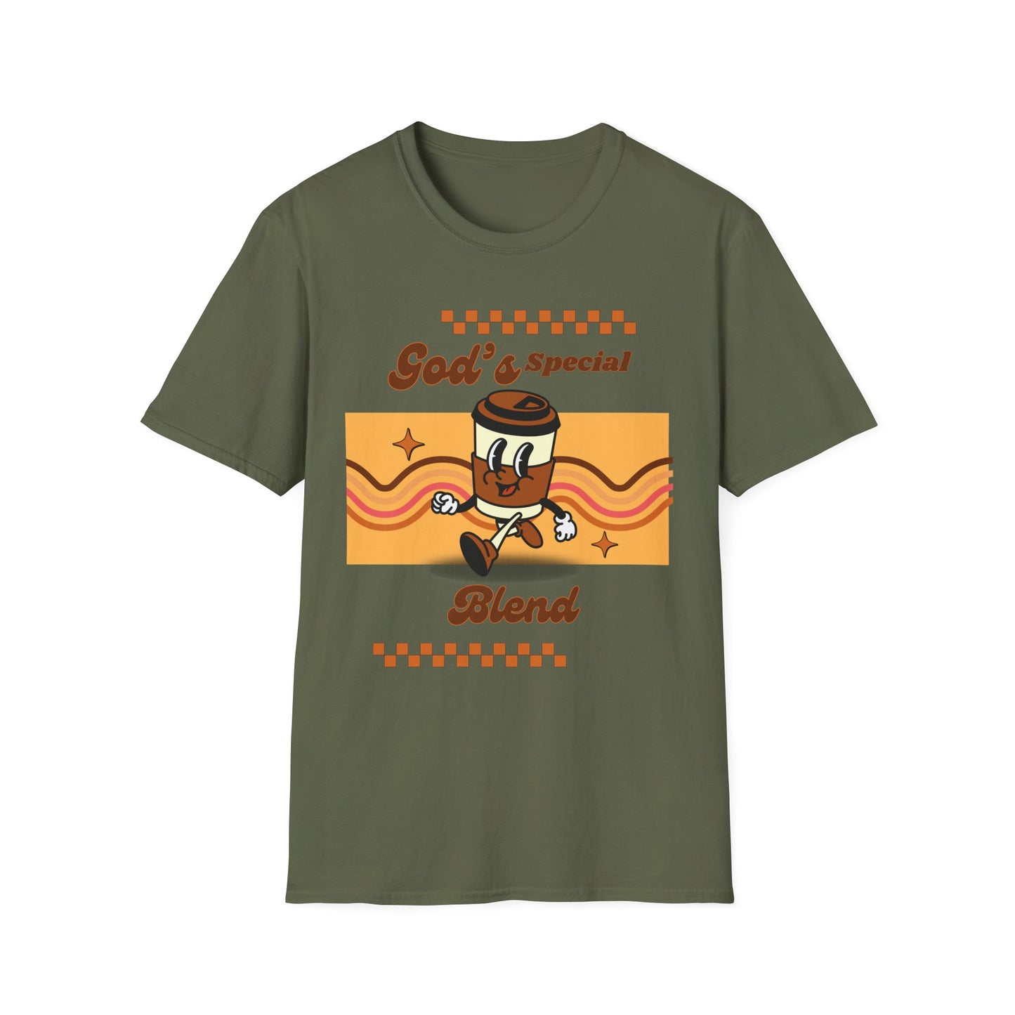 God's Special Blend Unisex Softstyle T-Shirt, Retro Coffee Tee, Fun Gift for Baristas, Casual Wear, Ideal for Birthdays