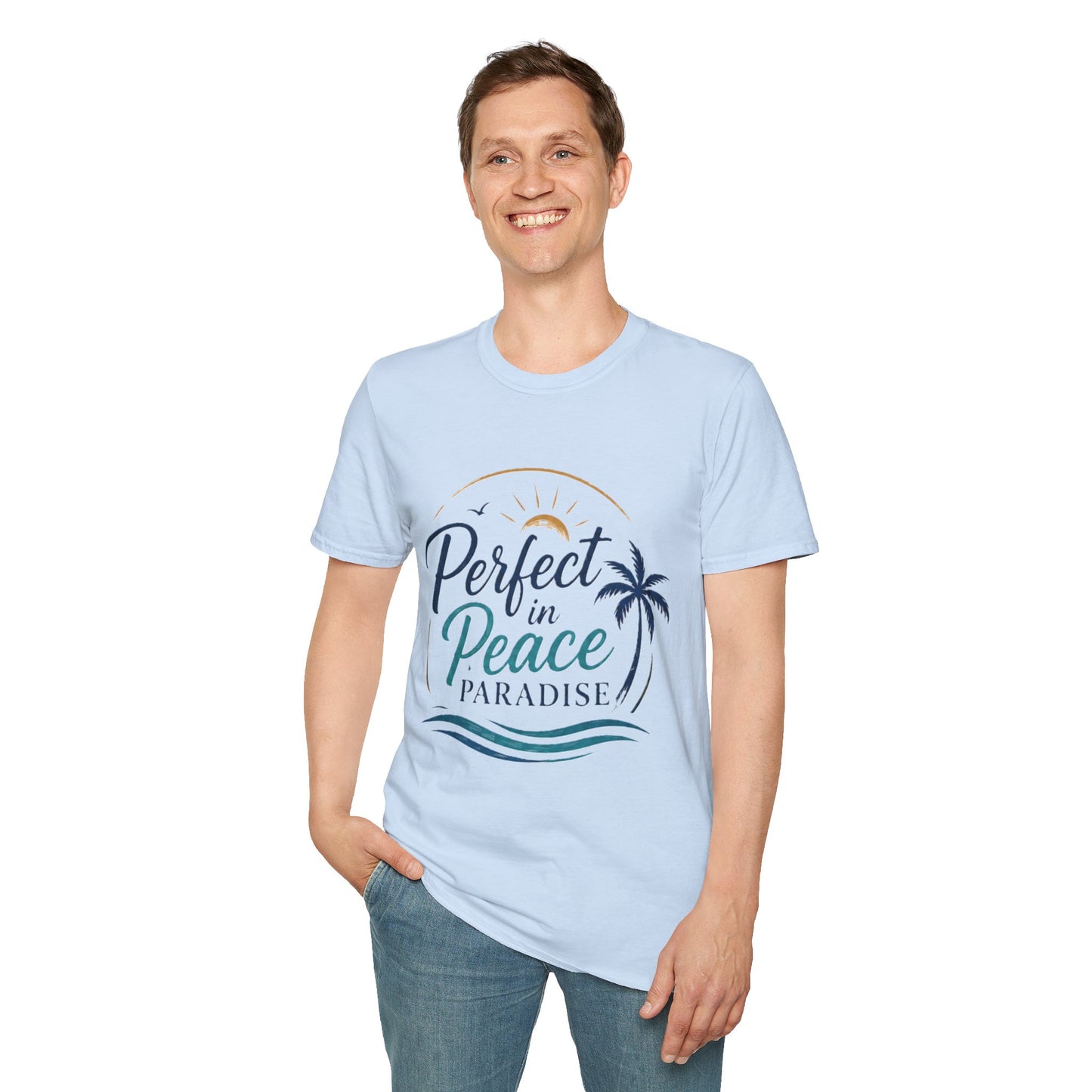 Perfect in Peace Paradise T-Shirt — Beach Palm Sunset Graphic Tee