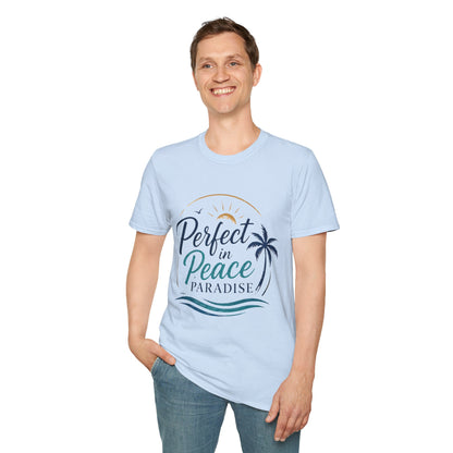Perfect in Peace Paradise T-Shirt — Beach Palm Sunset Graphic Tee