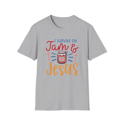 Jam & Jesus T-Shirt — I Survive on Jam & Jesus Christian Faith Tee