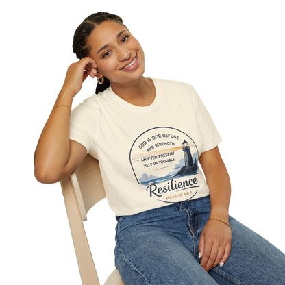 Resilience Lighthouse T-Shirt — Psalm 46:1 Inspirational Christian Tee