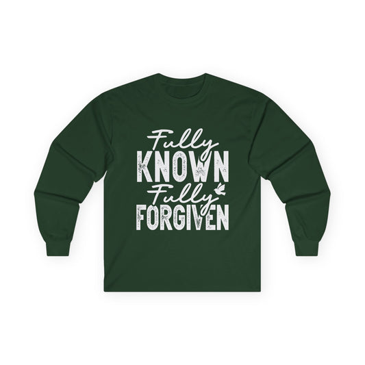 Fully Known Fully Forgiven Long Sleeve Tee - Unisex Cotton Shirt for Faith & Comfort