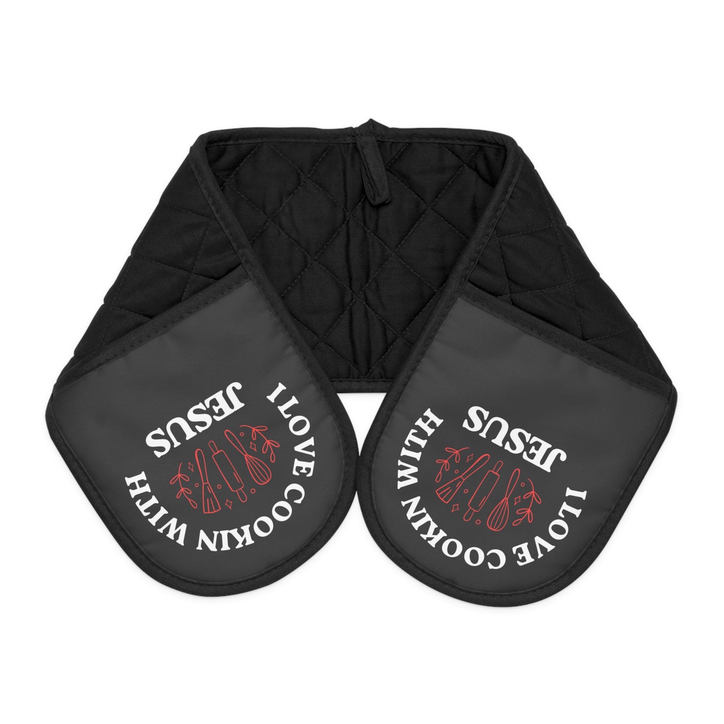 I Love Cooking with Jesus Oven Mitts - Quilted Black Cooking Accessories