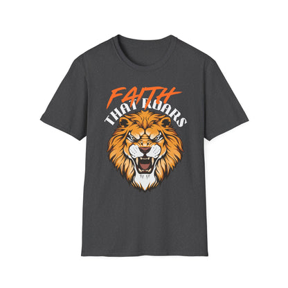 Faith That Roars Unisex Softstyle T-Shirt - Bold Lion Design for Inspiration