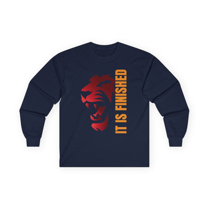 Inspirational Lion Long Sleeve Tee - "It Is Finished"
