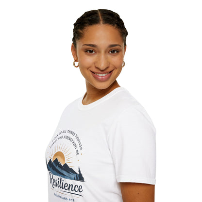 Resilience Mountain T‑Shirt — "I Can Do All Things Through Christ" Inspirational Christian Tee