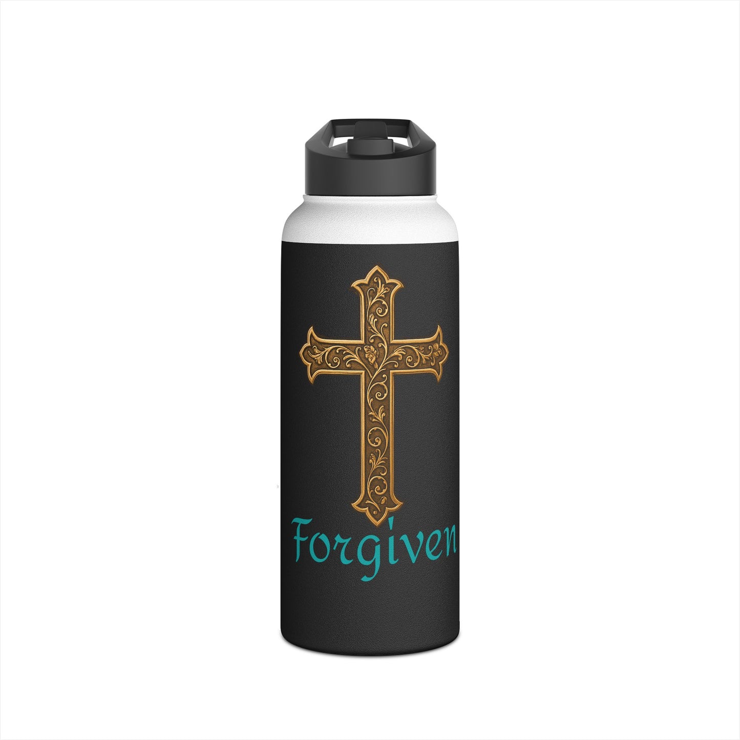 Forgiven Cross Stainless Steel Water Bottle — Inspirational Christian Drinkware