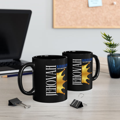Jehovah Shalom - Crown Black Mug - 11oz & 15oz Coffee Cup for Faith and Inspiration