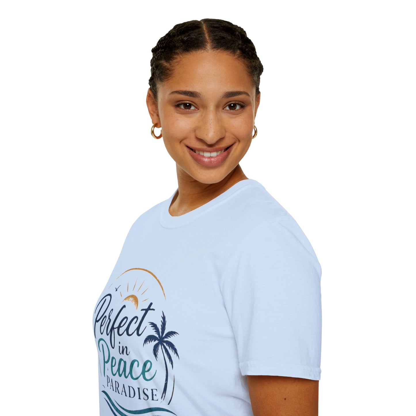 Perfect in Peace Paradise T-Shirt — Beach Palm Sunset Graphic Tee