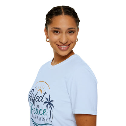 Perfect in Peace Paradise T-Shirt — Beach Palm Sunset Graphic Tee