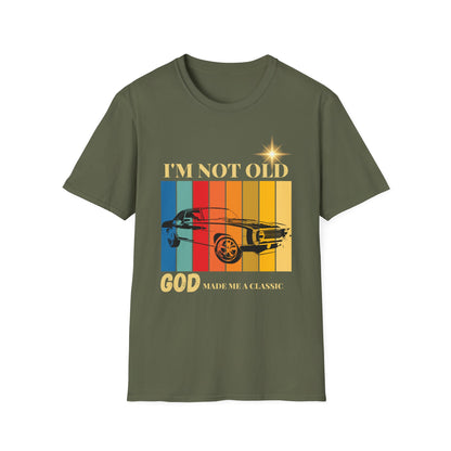 Vintage Muscle Car T‑Shirt — "I’m Not Old, God Made Me A Classic" Retro Stripes