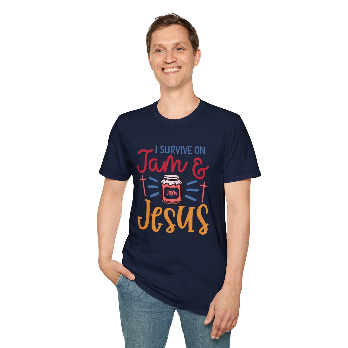 Jam & Jesus T-Shirt — I Survive on Jam & Jesus Christian Faith Tee
