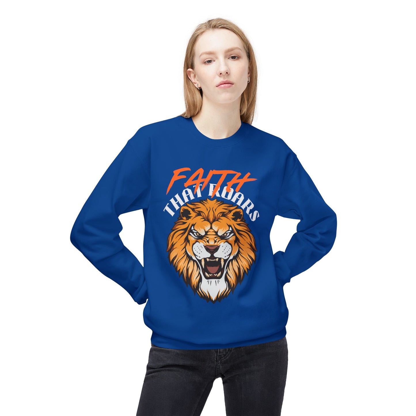 Lion Graphic Sweatshirt — "Faith That Roars" Bold Christian Crewneck