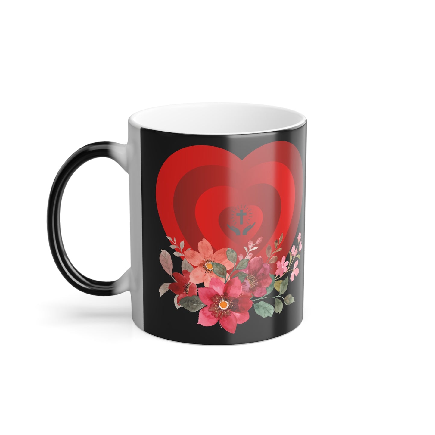 Color-Changing 11oz Mug — Red Heart & Floral Reveal