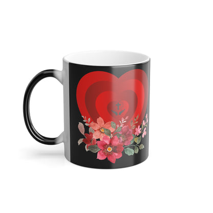 Color-Changing 11oz Mug — Red Heart & Floral Reveal