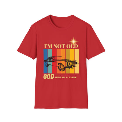 Vintage Muscle Car T‑Shirt — "I’m Not Old, God Made Me A Classic" Retro Stripes