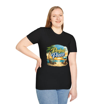 Perfect Peace Beach T-Shirt — Tropical Palm Sunset Graphic Tee