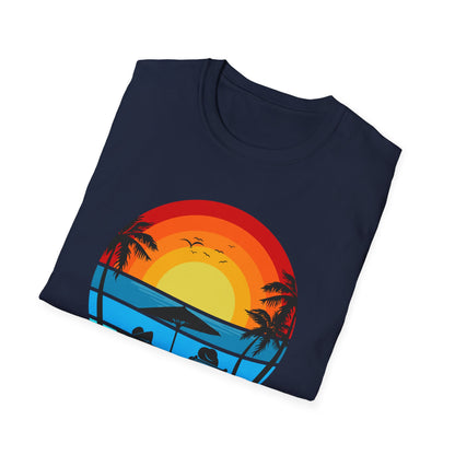 T-Shirt with Tropical Sunset Design, Relaxing Tee, Perfect for Beach Lovers, Great Gift for Vacations, Ideal for Summer Casual Wear