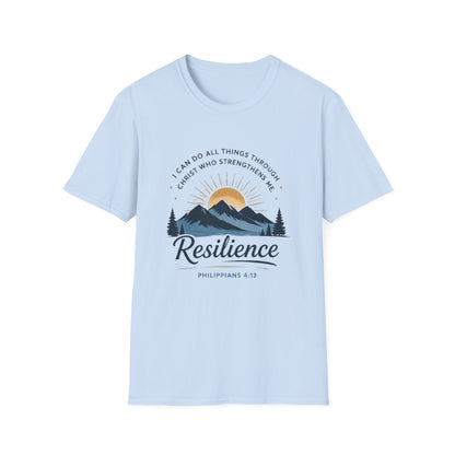 Resilience Mountain T‑Shirt — "I Can Do All Things Through Christ" Inspirational Christian Tee