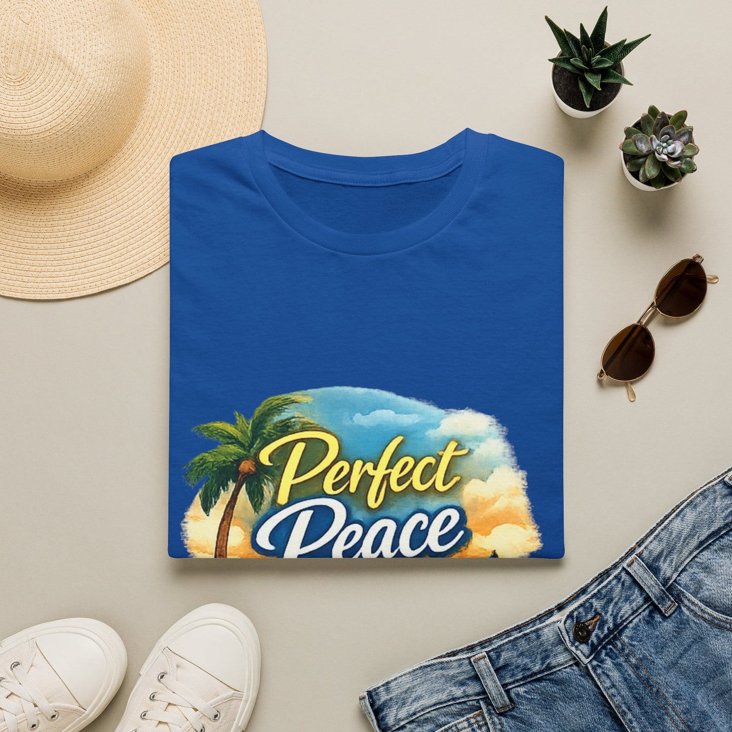 Perfect Peace Beach T-Shirt — Tropical Palm Sunset Graphic Tee