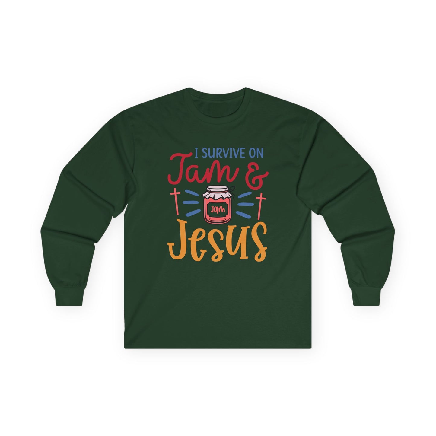 Long Sleeve Tee — "I Survive on Jam & Jesus" Christian Jam Lover Shirt