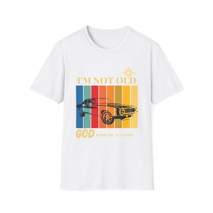 Vintage Muscle Car T‑Shirt — "I’m Not Old, God Made Me A Classic" Retro Stripes