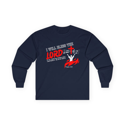 Faith-Inspired Long Sleeve Tee - I Will Bless the Lord - Psalm 34:1