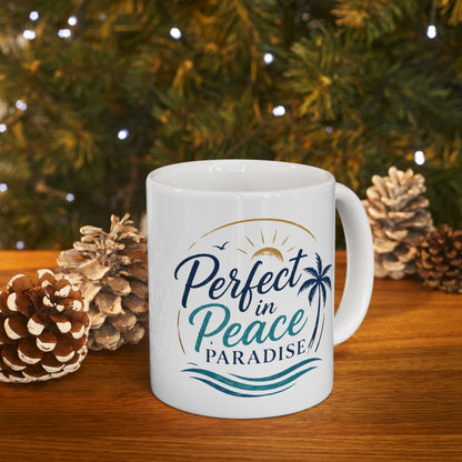 Palm Paradise Ceramic Mug - "Peace, Love, Paradise" Beach Coffee Cup (11oz/15oz)