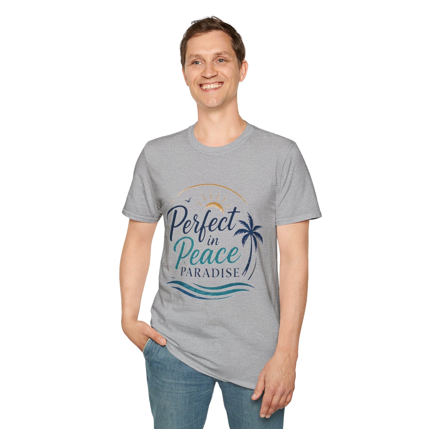 Perfect in Peace Paradise T-Shirt — Beach Palm Sunset Graphic Tee