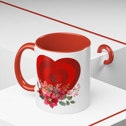 Floral Heart Accent Coffee Mug - Perfect Gift for Valentine's Day & Anniversaries
