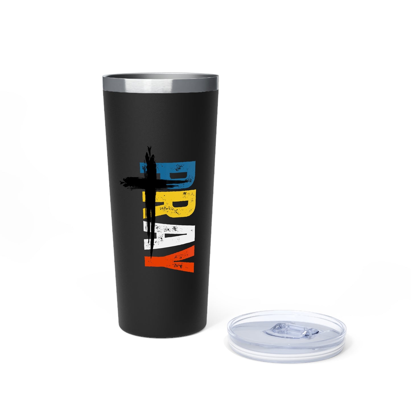 PRAY Colorful Tumbler — Brave Colorblock Vertical Text Insulated Travel Cup (22oz)