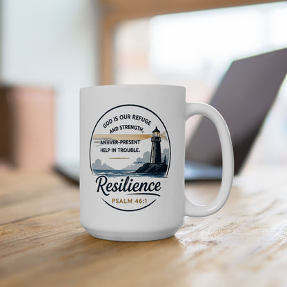 Resilience Lighthouse Ceramic Mug (11oz/15oz) — Inspirational Coastal Coffee Cup