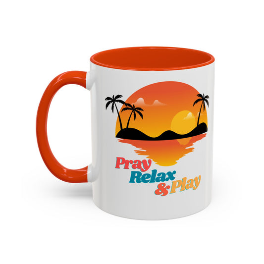 Colorful Beach Vibe Mug | Pray Relax & Play | Fun Gift for Coffee Lovers, Tropical Decor, Summer Vibes, Holiday Gift, Sip and Relax