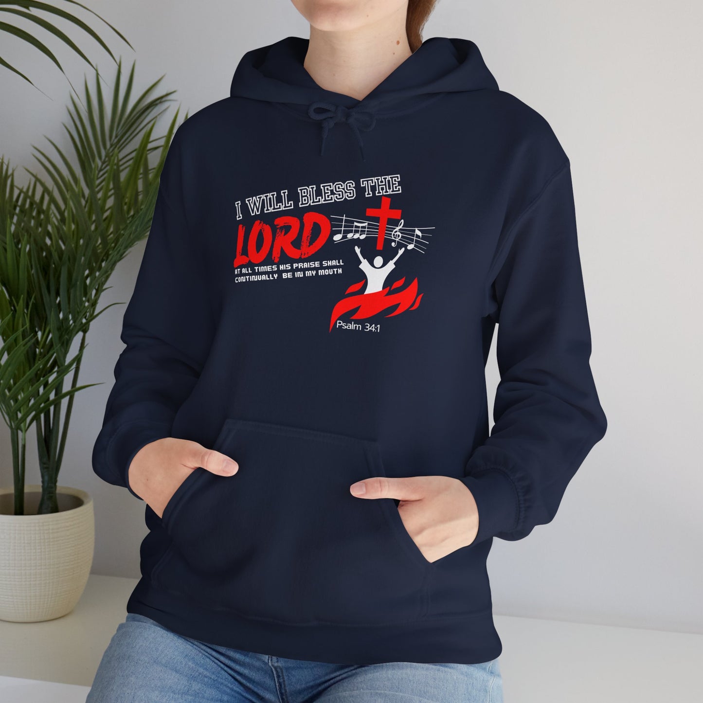 Faith-Inspired Hooded Sweatshirt - "I Will Bless The Lord" Design