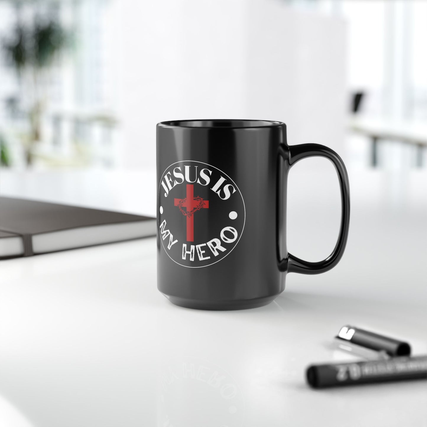 'Jesus is My Hero'-Inspirational Christian Mug -  | 11oz & 15oz Black Coffee Cup