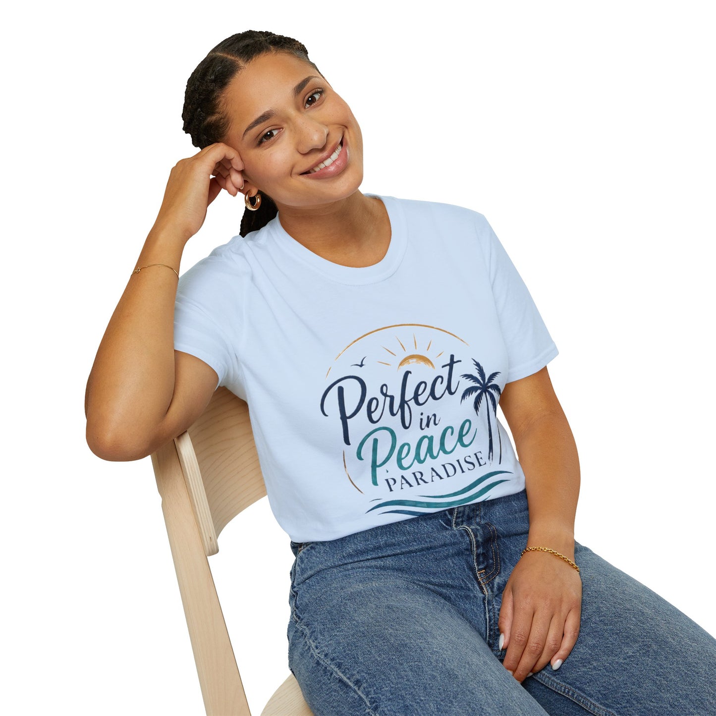 Perfect in Peace Paradise T-Shirt — Beach Palm Sunset Graphic Tee