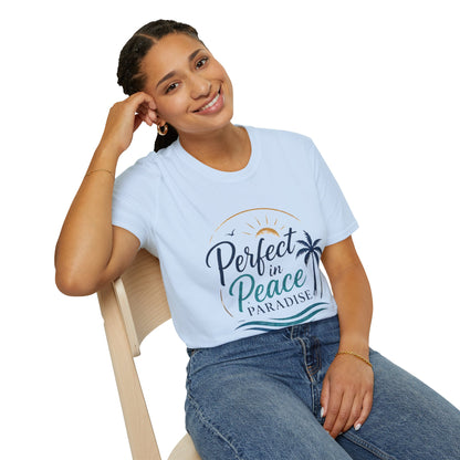 Perfect in Peace Paradise T-Shirt — Beach Palm Sunset Graphic Tee