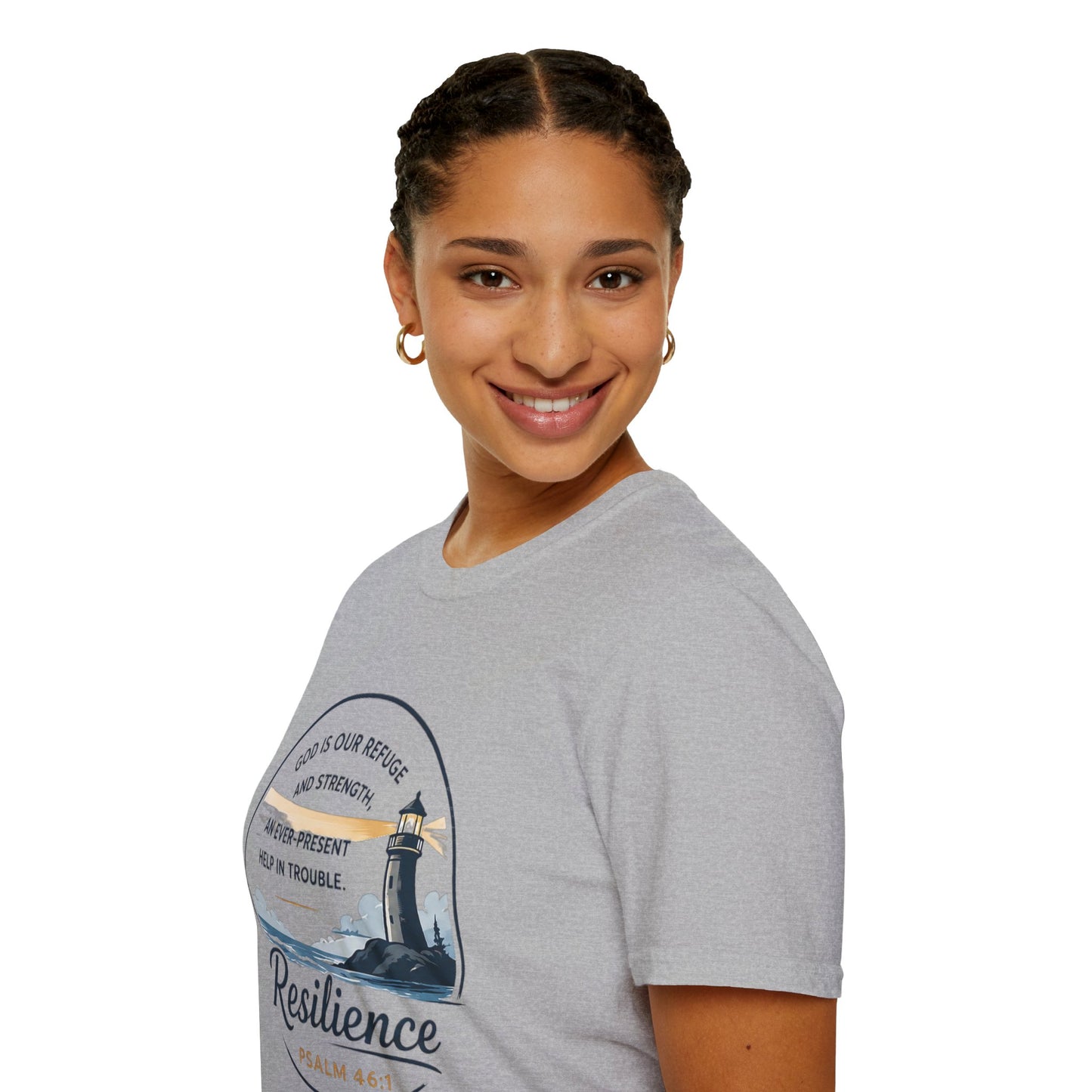 Resilience Lighthouse T-Shirt — Psalm 46:1 Inspirational Christian Tee