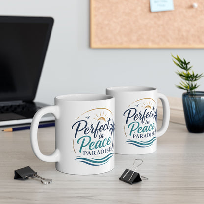 Palm Paradise Ceramic Mug - "Peace, Love, Paradise" Beach Coffee Cup (11oz/15oz)