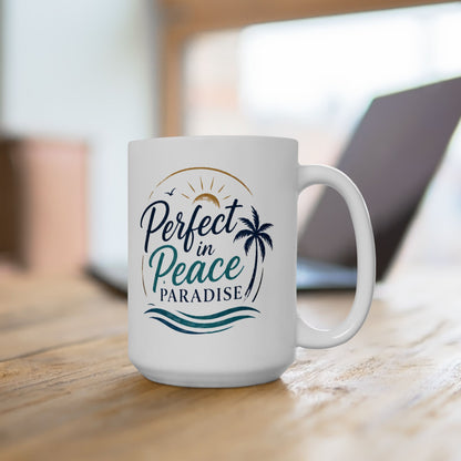 Palm Paradise Ceramic Mug - "Peace, Love, Paradise" Beach Coffee Cup (11oz/15oz)