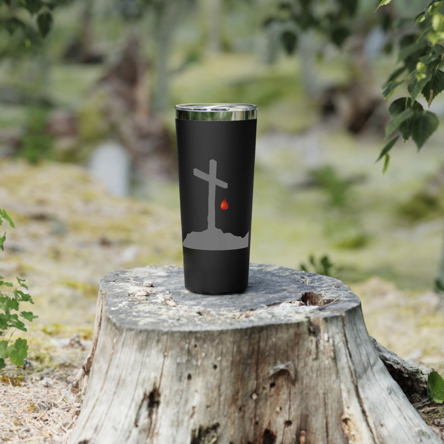 22oz Insulated Tumbler — Cross with Blood Drop Design