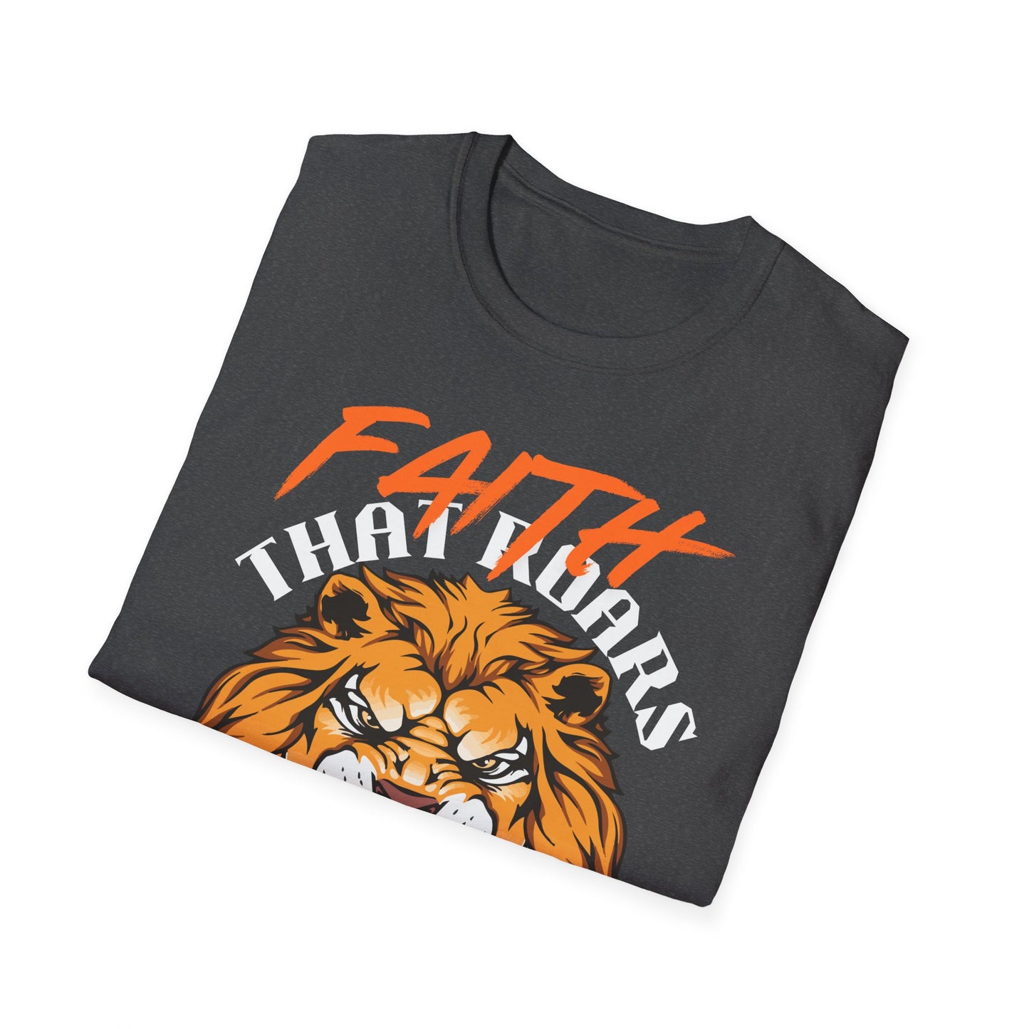 Faith That Roars Unisex Softstyle T-Shirt - Bold Lion Design for Inspiration