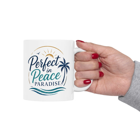 Palm Paradise Ceramic Mug - "Peace, Love, Paradise" Beach Coffee Cup (11oz/15oz)