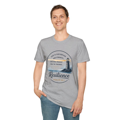 Resilience Lighthouse T-Shirt — Psalm 46:1 Inspirational Christian Tee